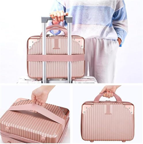 Image of ABS Hard Shell Cosmetic Travel Hand Luggage Portable Carrying Makeup Case Suitcase Organizer Box Vanity Mini Suitcase Small Accessory Bag, 30 cm, No Wheels (Rose Gold)