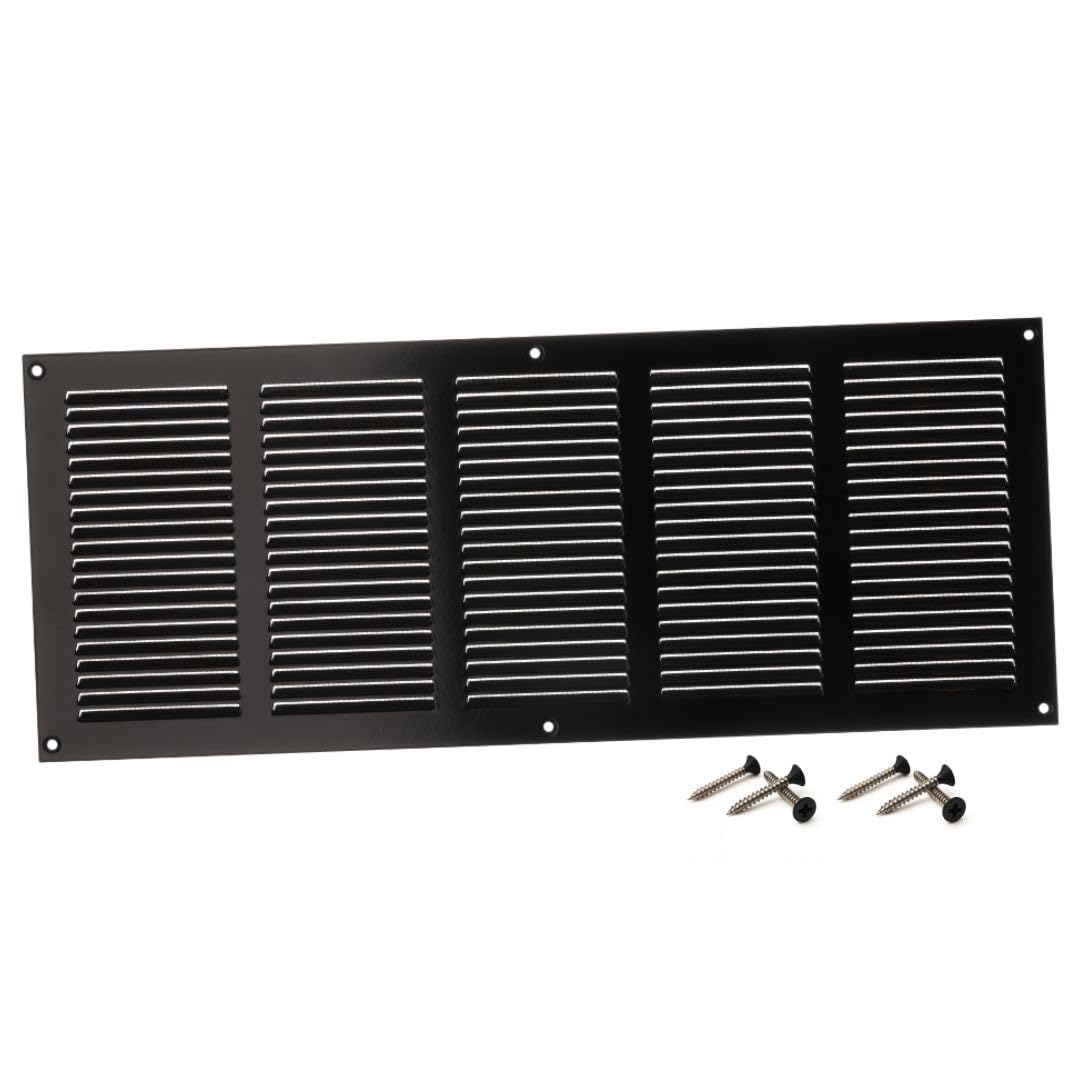 Steinberg14 Black 500X200mm Metal Air Vent Cover With Insect Mesh - 20X8 Inch Ventilation Grille - Air Vent Register For Walls And Ceilings - Ventilation Cover For Outdoor And Indoor