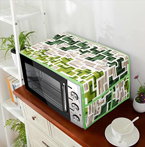Image of Polyester 3-Layered Microwave Oven Top Cover With 4 Utility Pockets Suitable for Upto 30 Liter (Green, Size-36x14 Inches)