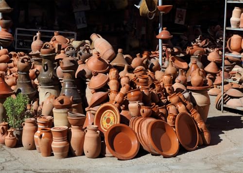 Fond en tissu marché de poterie marocaine 2.5x1.8m pour studio photo