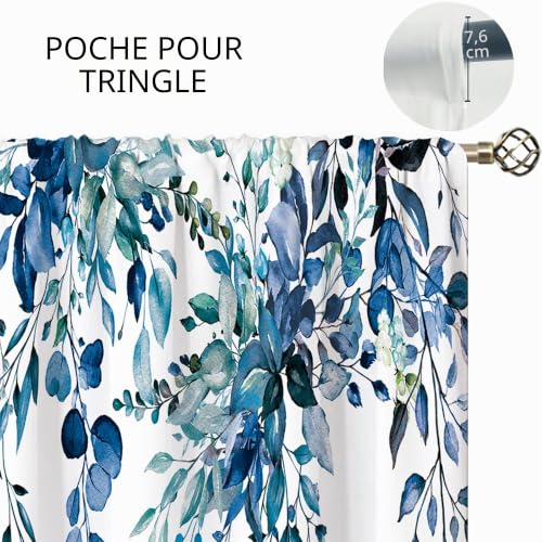 Rideaux courts de cuisine à motif eucalyptus bleu sarcelle 70x99 cm - 6