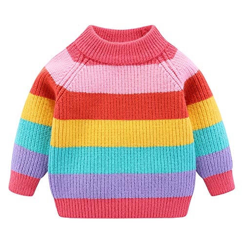 Image of Mud Kingdom Girls Boys Sweaters Rainbow Stripes Crewneck Knit Pullover Fall 2-9 Years