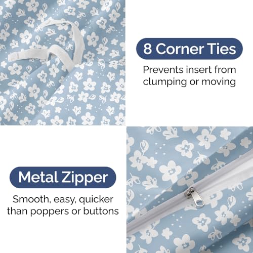 Image of Duvet Cover Twin /Twin XL - Floral Duvet Cover Set - 2 Piece - Blue Meadow | Soft Floral Duvet Cover 68 x 90 with 1 Pillow Sham, Comfy Floral Bedding Set, Hotel Luxury with Zipper Closures & Ties, Comfy