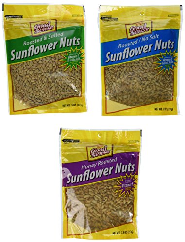 Good Sense Roasted and Salted, Roasted/No Salt & Honey Roasted Sunflower Nuts Combination (3)8oz Bags