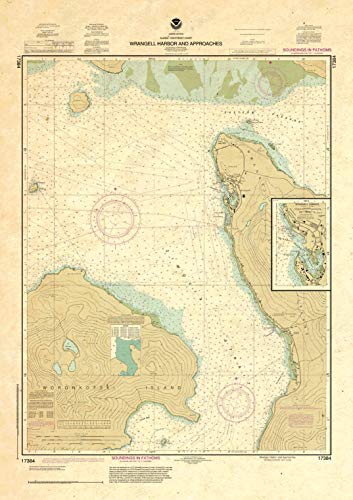 Paradise Cay Publications, Inc. Antiqued NOAA Chart 17384: Wrangell Harbor and approaches; Wrangell Harbor
