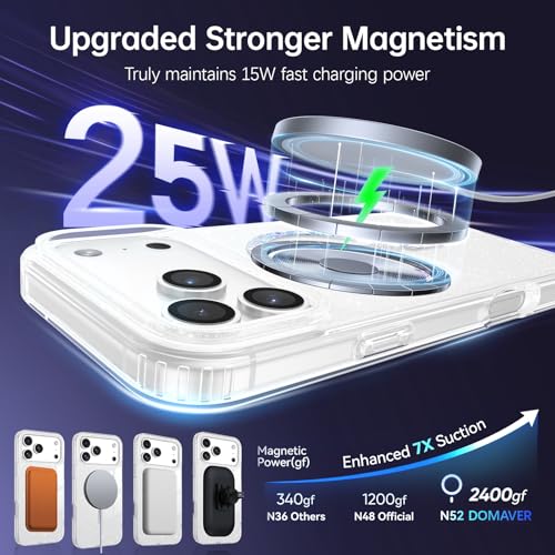 Image of DOMAVER for iPhone 17 Pro Case Glitter, Magnetic Case Compatible with MagSafe, Cute Slim Sparkle Bling Shockproof Protective Phone Cover for iPhone 17 Pro 6.3'', Clear