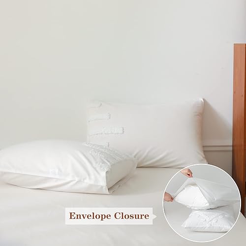 Miniatura 6 de Simple&Opulence Juego de funda de edredón 100% algodón, estilo bohemio, copetudo, 3 piezas, bordado texturizado, 1 funda de edredón y 2 fundas de