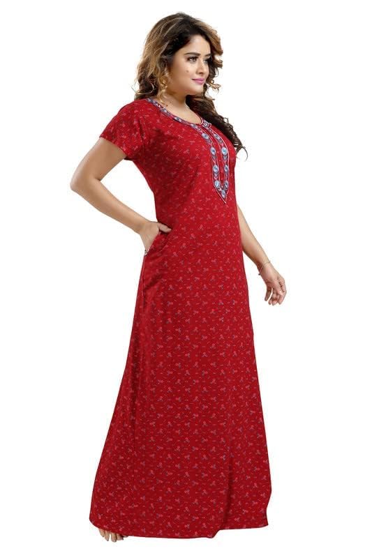 Image of Onekbhalo Women's Cotton Floral Kaftan Nighty Maxi Gown (OK Free Size)