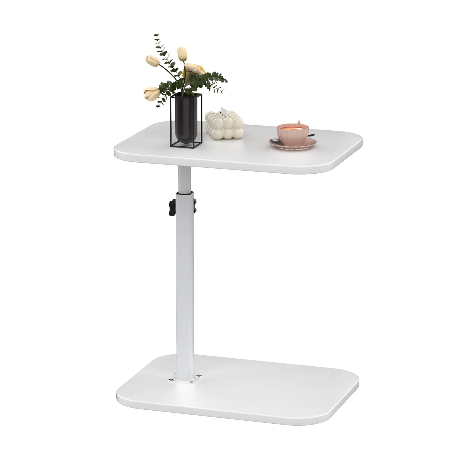 LANTUS Table de lit Mobile, Table d'appoint,Support PC pour Salon Bureau Chambre, Freins pour Stabilisation, Réglage Facile, 40 x 30 x 80 cm - Forme en C - Blanc
