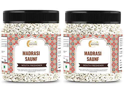Image of Organic Nature Peppermint Fennel Seeds Madrasi saunf - White Saunf (Jar Pack) (600 Grams (Pack of 2 of 300 Grams))