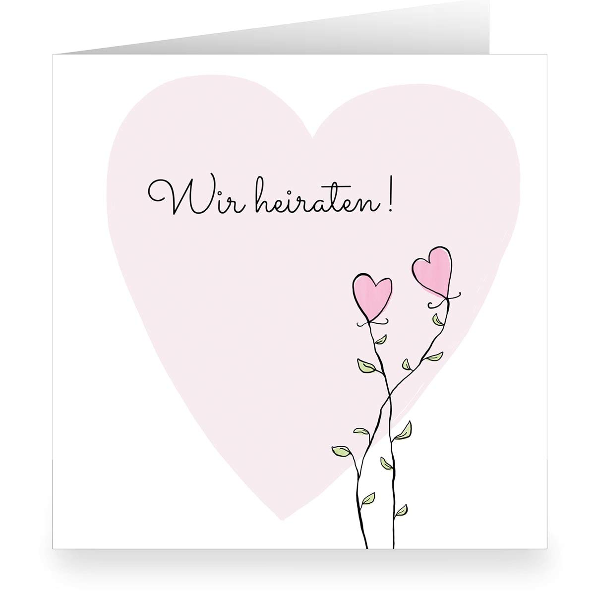 12x Romantische Herz-Blumen Hochzeitsanzeigen Grußkarte: Wir heiraten • quadratisch, 15,5x15,5cm, innen weiß • schöne Hochzeits Grußkarten mit Umschlägen um - wir trauen uns - zu sagen