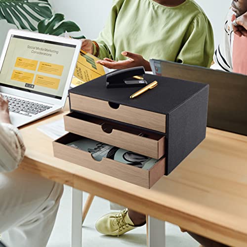 Rhcsz RHCSZ-011 Fashion Multicolor Collocation Leather Desk Organizer File Cabinet Executive Office Supplies Desktop Filing A4 Contract Document Stackable Storage Box thumb #1
