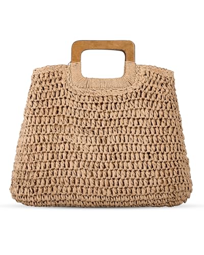 Loiyadn Bolsas de praia femininas - Bolsa de palha com zíper, bolsa de praia de tecido macio, bolsa de ombro casual de palha para uso diário, Tawny, Medium