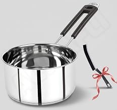 Steel Sauce Pan Induction & Gas Compatible Tea Pan Milk Boiler Tapeli Patila Cookware with Handle Durable and Easy to Clean with Gap Cleaning Brush (Free) (Plain 2 L)