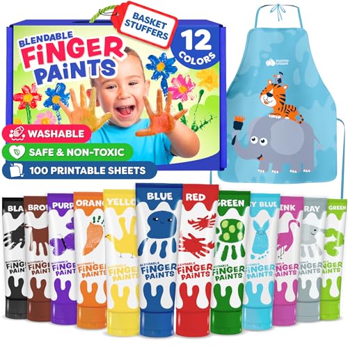 Washable Finger Paints for Toddlers - 12 Colors Non Toxic Baby Safe Paint for Hands and Feet, Toddler Art Supplies, Preschool Learning Gifts for Kids,...