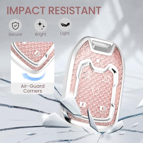 Image of Key Fob Cover for GMC Yukon, Rhinestone Wristlet Case, Pink