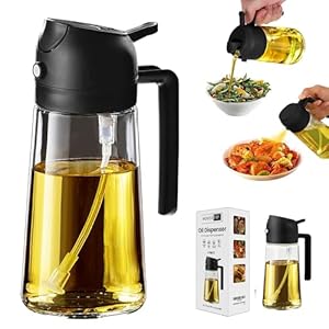 Oil Dispenser For Kitchen, 2 in 1 Glass Olive Oil Dispenser Bottle Spray And Pour, 16.9 Oz/500ml & Oil Sprayer For Cooking, Prefect For Air Fryers, Salad Dressing, BBQ and Grilling