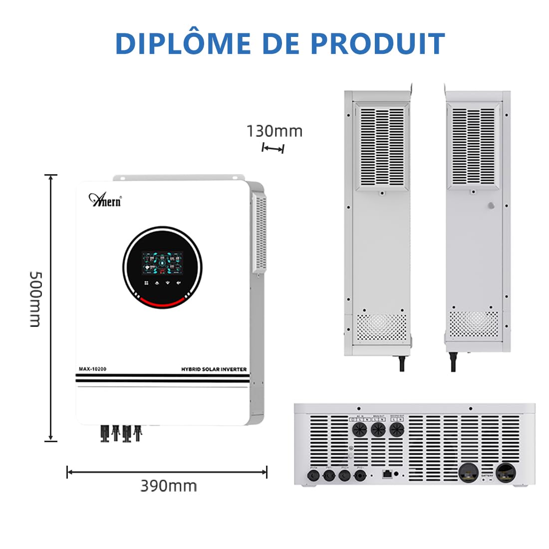 Anern 10200W Onduleur Hybride avec Régulateur Solaire 180A MPPT Entrée PV Max 500V DC48 V à AC 230 V Onduleur Solaire Entrée 2PV/Sortie 2AC Double Contrôleur MPPT avec WiFi