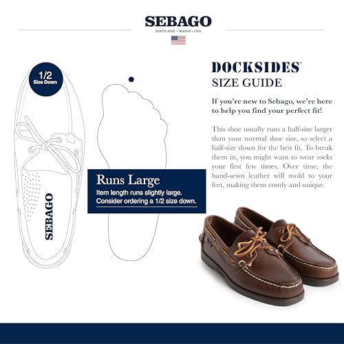 Image of Sebago Portland Waxed Boat Shoes - Handsewn Waxed Leather Moccasins with Leather Sock Lining and Non-Marking, Slip-Resistant Rubber Outsoles