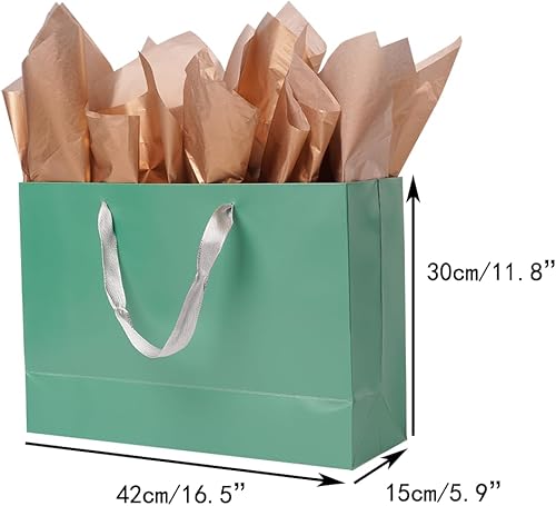 Miniatura 3 de Bolsa de regalo verde extra grande individual con papel de envoltura para mujeres 16.5 "Bolsa de papel preminum con asa