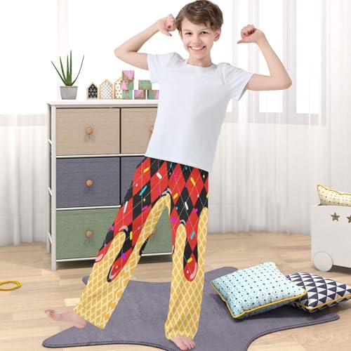Boy's Pants Red Black Ice Cream Jogger Pants Elastic Waist Long Bottoms Trousers with Pockets 6-14 Years4