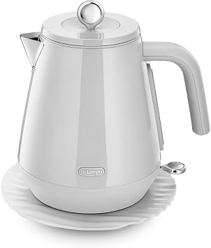 De'Longhi Eclettica BPA Free Metal Kettle KBY3001.W, Customisable Design Rapid Boil Electric Kettle, 1.7L Large Capacity, Anti Scale Filter, Swivel Base, Cord Storage, Stainless Steel, 3000W, White