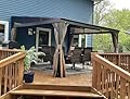 Domi 12' x 14' Lean to Gazebo with Aluminum Frame, Wall Mounted Gazebo Hardtop Galvanized Steel Sloping Roof with Curtains and Netting for Patio Deck Backyard Lawn Party…
