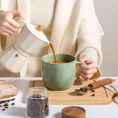 Taza de cerámica extra grande de 32 oz con asa verde miniatura 2