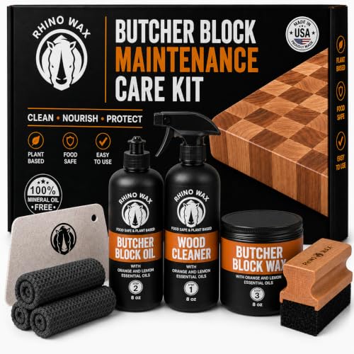 Rhino Wax Butcher Block Ultimate Kit with Cleaner, Oil, Wax