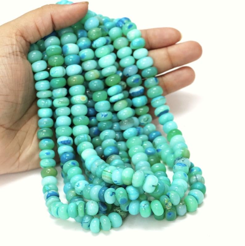 Perles de jaspe vert opale rondelles lisses 8x10mm fil de 38cm pour création de collier de pierres