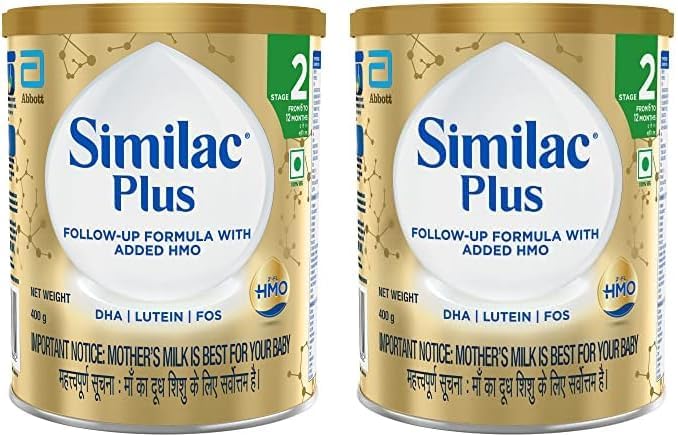 Similac Infant Plus Stage 2 Follow-Up Formula Powder from 6 to 12 Months 400G Tin with Hmo, Supports Baby's Immunity and Brain Development (Pack of 2)