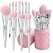 Bueart Design Elegant pink Ultra soft labeled Makeup Brushes Sets with Cute Brush Holder case makeup brush set with Foundation Powder blush concealer blending eyeshadow contour Glitter
