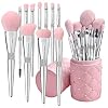 Bueart Design Elegant pink Ultra soft labeled Makeup Brushes Sets with Cute Brush Holder case makeup brush set with Foundation Powder blush concealer blending eyeshadow contour Glitter