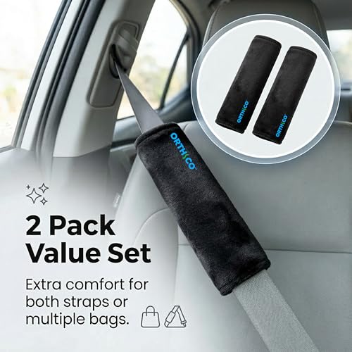 Image of Car Seat Belt Cushion (Pack of 2), Soft Seat Belt Cover Set for Shoulder, Universal Strap Pads for All Cars, Backpack, Purse and Travel Bag (Black Color, 12 Inch Length)