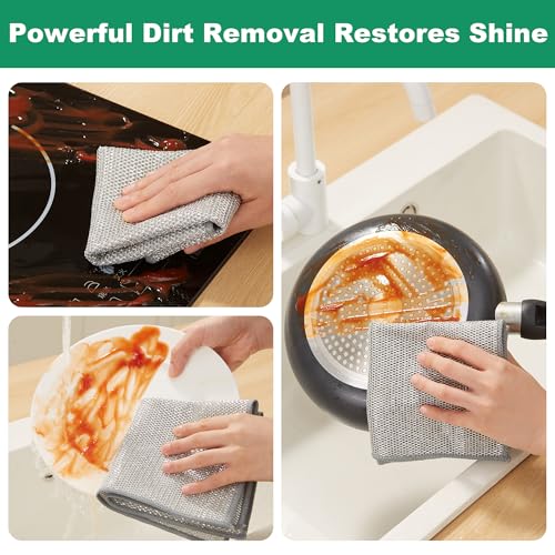 Image of JOYMOOP Multipurpose Non-Scratch Silver Fiber Dishwashing Cloths, Reusable Cleaning Rags, Scrubbing Pads for Dishes, Glass, Stainless Steel - 5 Pack