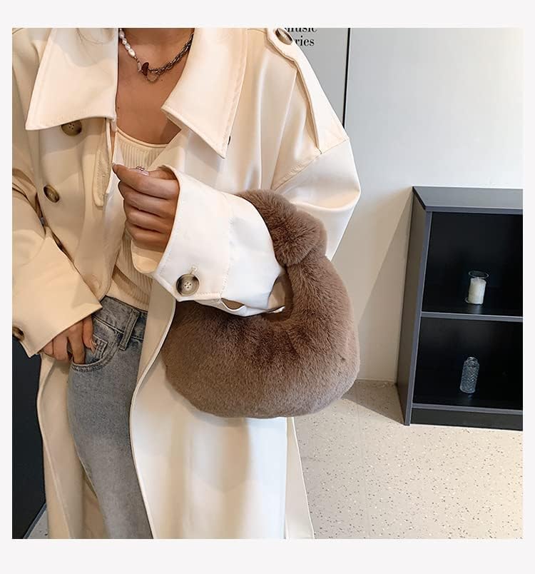 XPONNI Fuzzy Dumpling Bags, Cute Fluffy Y2k Handbags, Soft Knotted Faux Fur Bags with Zipper - Image 2