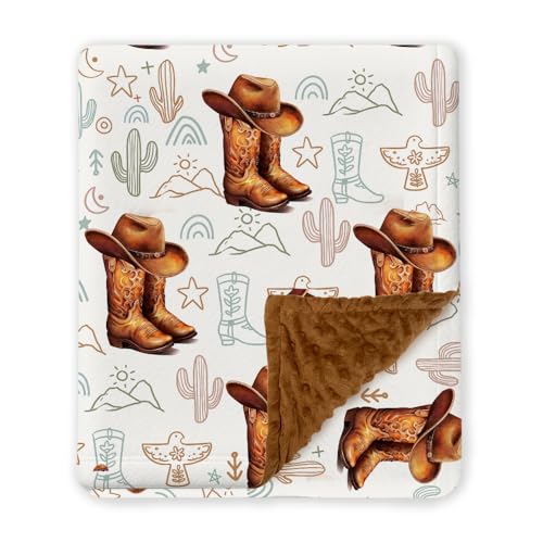 Image of Western Baby Blanket, Cowboy Minky Blankets for Boys Girls, Nursery Room Decor, Soft Warm Lightweight Nursery Bed Blanket for Newborn Toddlers Son Daughter (01)