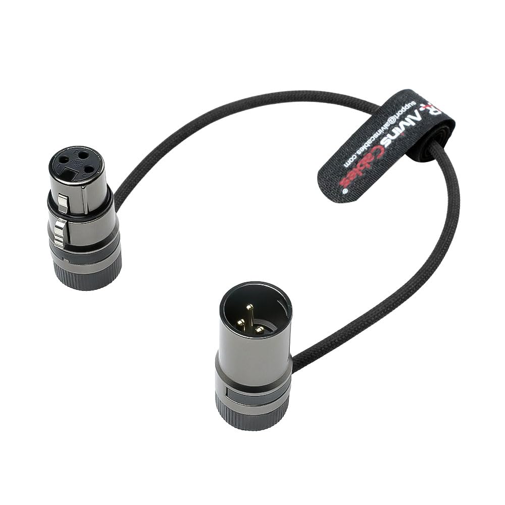 Alvin's Cables Cable XLR giratorio de perfil bajo macho de 3 pines macho a hembra flexible, reforzado con aramida para Sony | Canon | Blackmagic Pro Cameras & Studio Audio (Black)