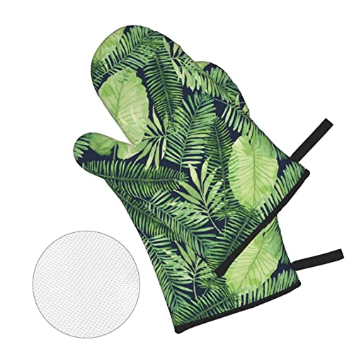 Tropical Palm Leaf Oven Mitts And Pot Holders Sets Of 4 High Heat Resistant Oven Mitts With Oven Gloves And Hot Pads Polyester Potholders For Kitchen Baking Grilling Bbq Non-Slip Cooking Mitts #TOP2