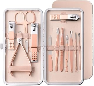 MOMOQ 12 in 1 Manicure set Pedicure Kit Nail Clippers Set Toenail& Thick Toenail& Fingernail File Stainless Steel Ingrown Nail Nipper Cutter for Men and Women Foot &Hand Nail Polish(Pink)
