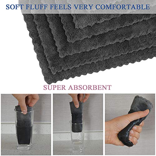 Kinhwa Dish Cloths For Washing Dishes Ultra Absorbent Microfiber Dish Rag Super Soft Kitchen Wash Cloth Easy Cleaning Household Cloth 9.8Inchx9.8Inch Dark Grey 6 Pack #TOP2
