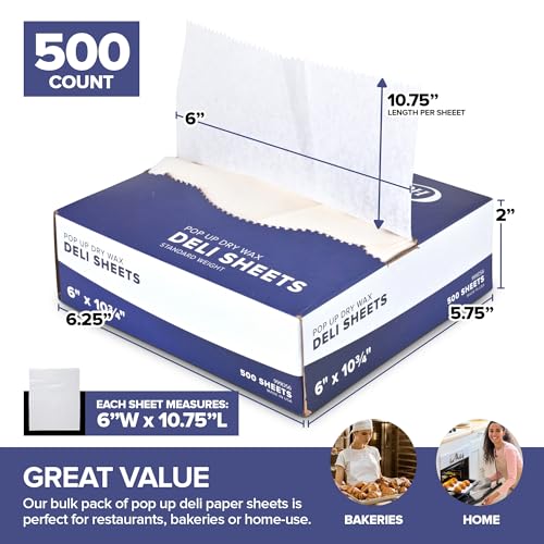 Stock Your Home 500 Count Pre-Cut Deli Wax Paper Sheets, 6 Inch Heavy Duty Pop Up Dry Wax Sheets For Restaurant, Disposable Deli Paper For Food thumb #1