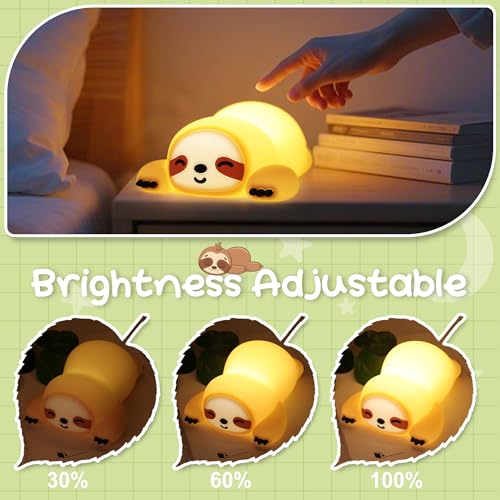 Image of Sloth Night Light, Cute Squishy Lamp for Bedroom, Silicone Animal Dimmable & Timer Rechargeable Nightlight for Girls Boys Kids, Home Decor Christmas Birthday White Elephant Gifts