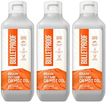 Bulletproof Brain Octane C8 MCT Oil, 32 Ounces (Pack of 3), Keto Supplement for Sustained Energy and Fewer Cravings