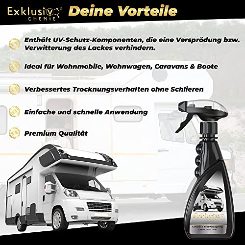 Exklusiv Chemie® Caravan & Boot Versiegelung | Oberflächenversiegelung Wohnwagen & Wohnmobile | Sprüh Nanoversiegelung für GFK & Lackoberflächen | Kunststoff Politur 500ml