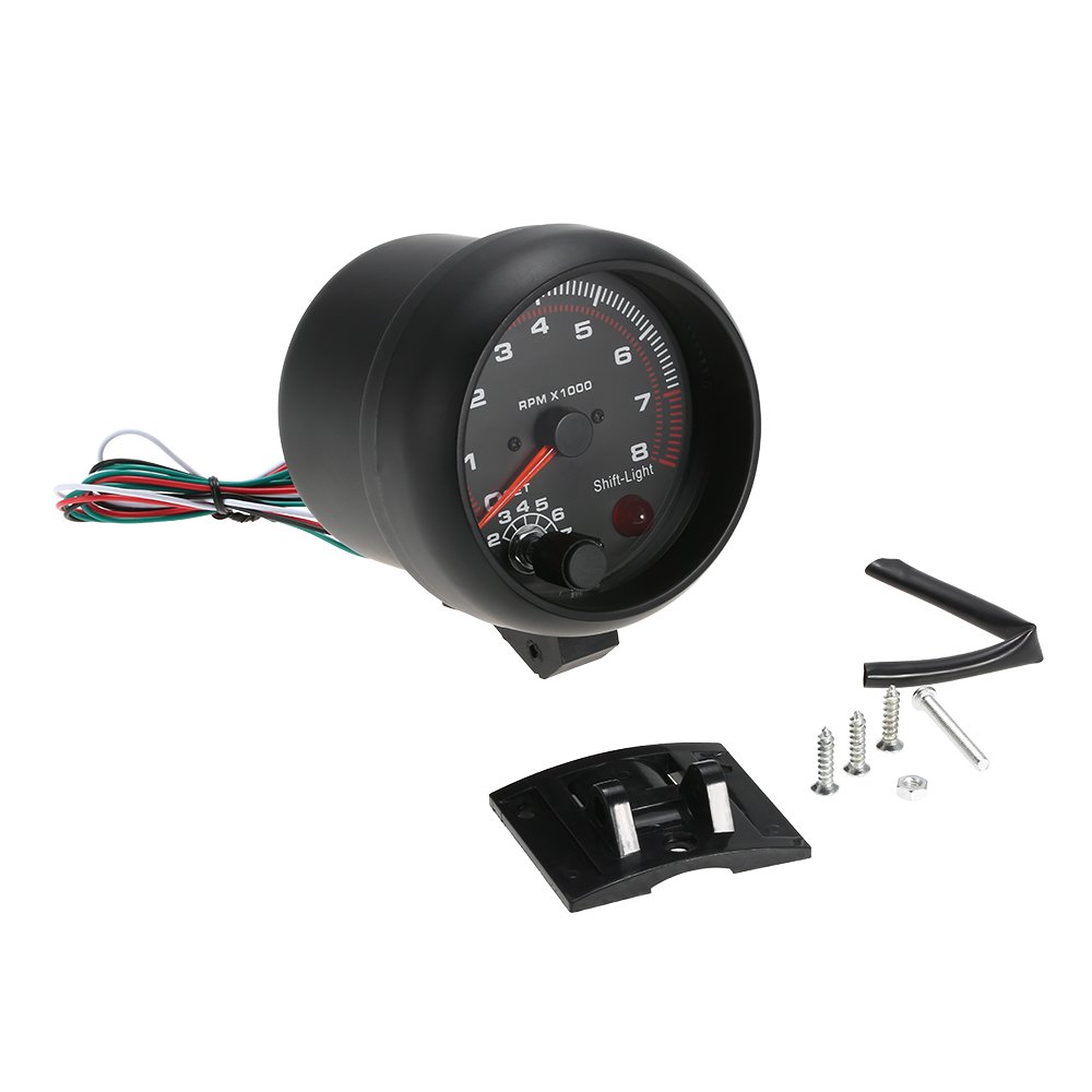 Docooler Tachometer Gauge 3.75" Car Universal Black White Inter Shift