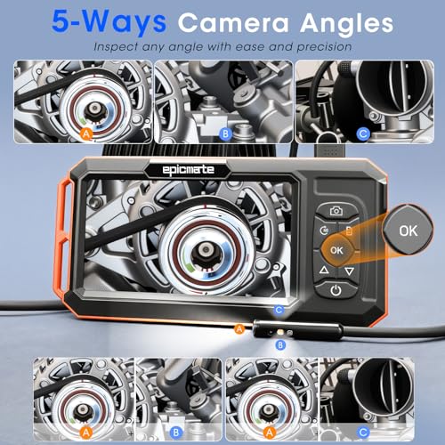 Image of Triple Lens Borescope with 5 inch IPS Screen, 1920P HD Inspection Endoscope Camera with 50FT Semi-Rigid Snake Cable & 32GB Card, IP67 Waterproof Plumbing Camera for Sewer /Automotive /Drain Pipe