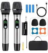 EV SPACES Rechargeable Wireless Microphone PA System - Professional Dual UHF Metal Handheld Mics ...