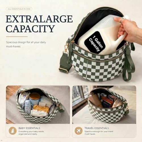 Image of Womens Crossbody Bag, Spacious Nylon Bum Bag Trendy Shoulder Purse with Adjustable Strap Zipped Travel Essentials
