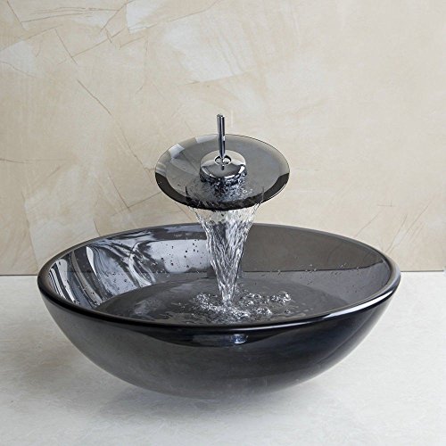 Us Yanksmart Tempered Glass Black Color Bath Vessel Sink And Mixer Faucet Tap Combo Set #TOP1